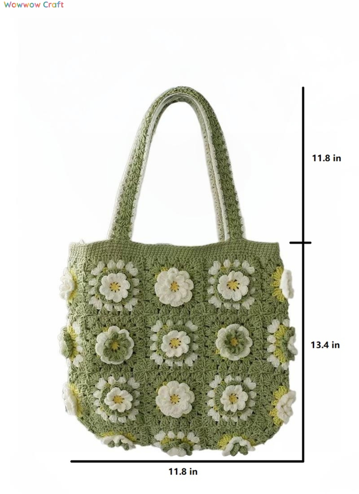 Shoulder Bags,Totes,Handmade Crochet Bags,Matcha Colored Flower Slices Granny Square Tote crocheted with Snow Fairy Yarn - High quality handmade crocheted shoulder bag